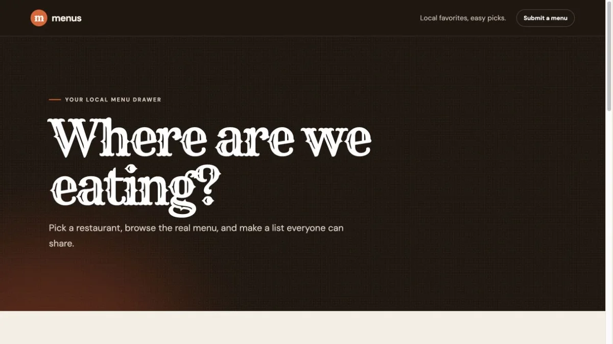 All Things Sabine Menus website preview